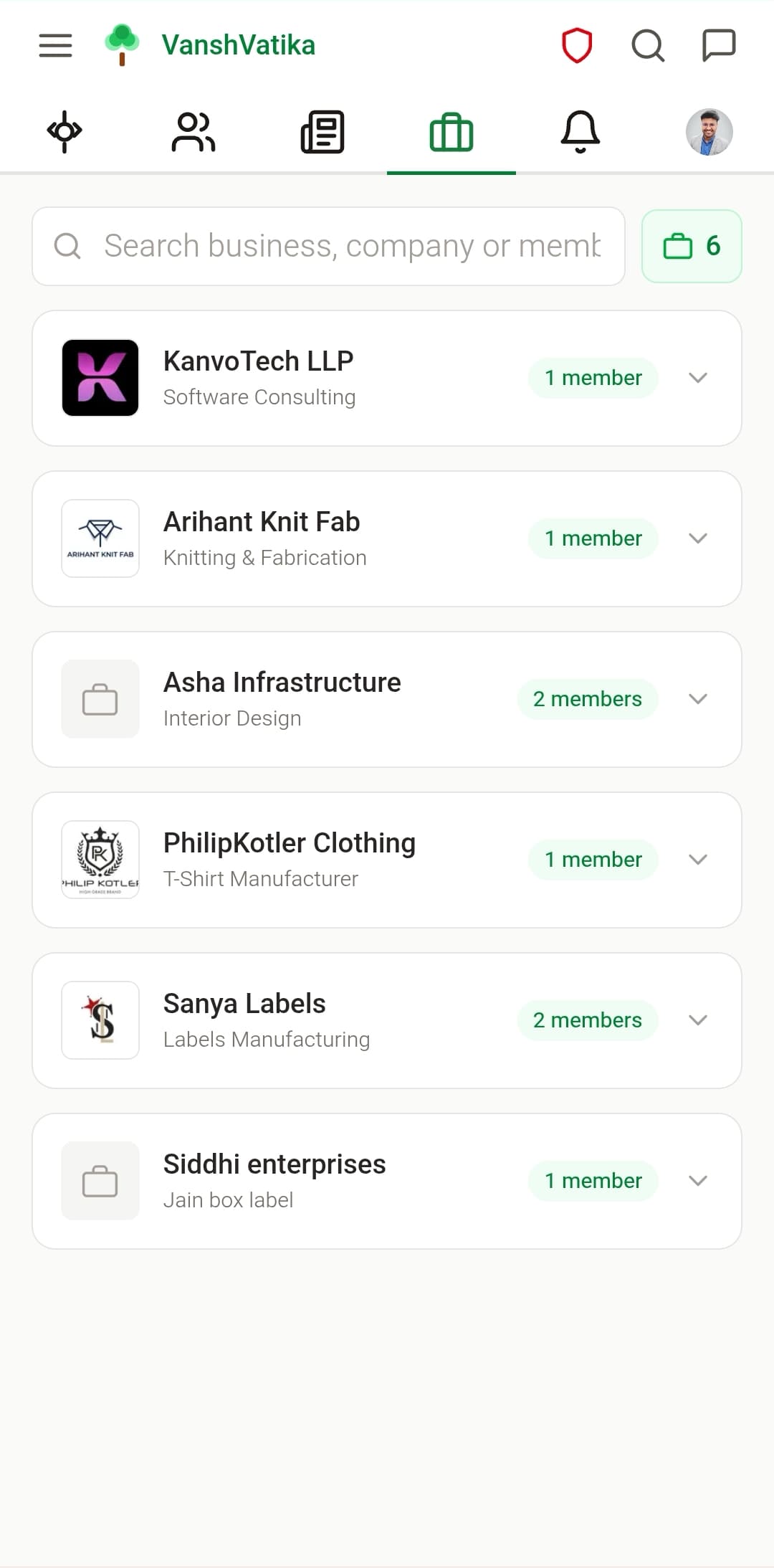 VanshVatika business listing feature showing community business directory on mobile phone